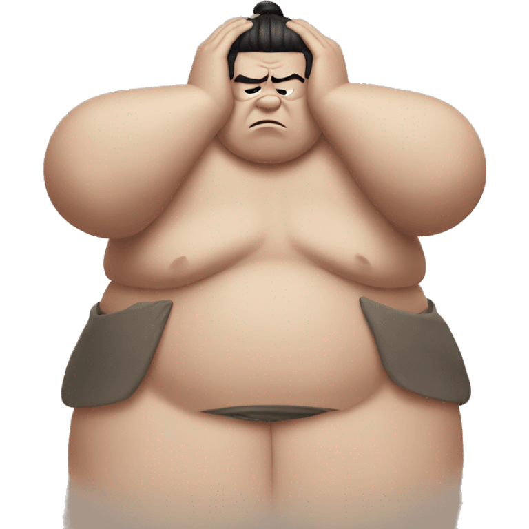 SUMO one hand on his head, worry face, head only. not full body, emoji