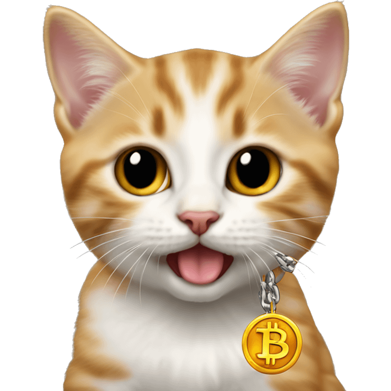 kitten with bitcoin chain on tongue sticking out emoji