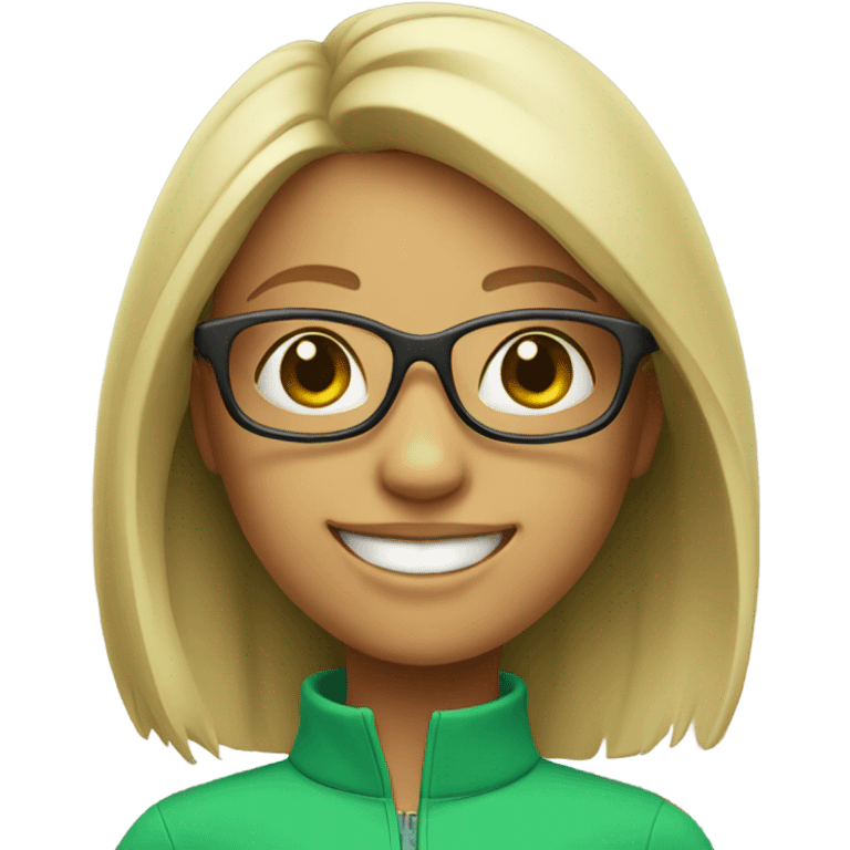 smiling girl with green glasses indoors  emoji