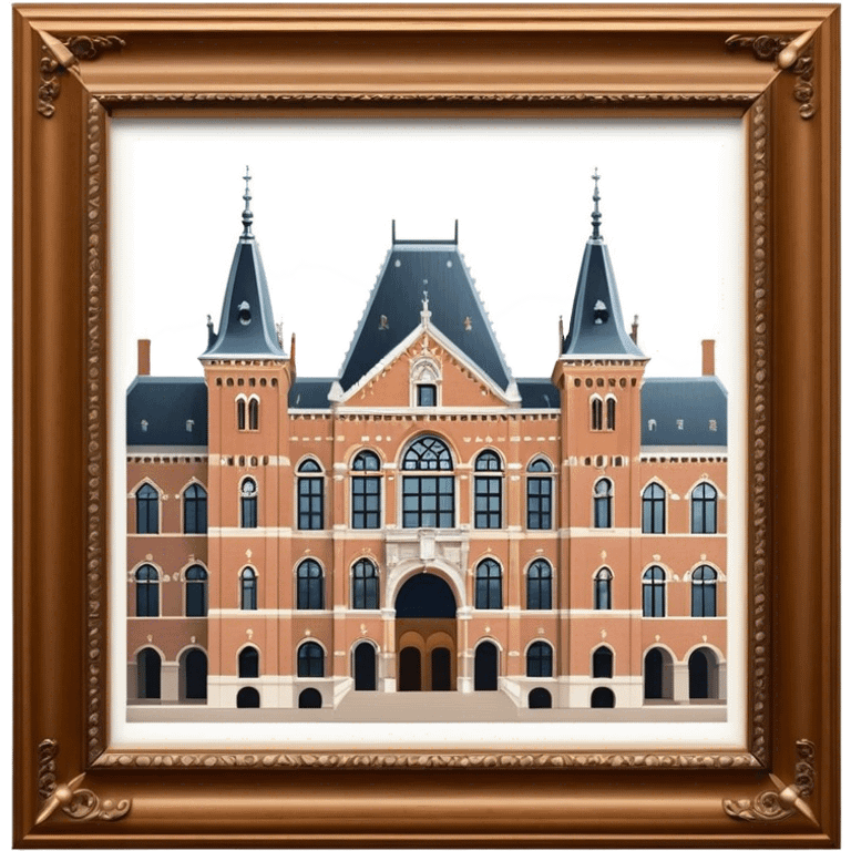 Cinematic Realistic Rijksmuseum Landmark Emoji, depicted with the grand facade of the museum rendered in intricate detail and soft, historical lighting. emoji