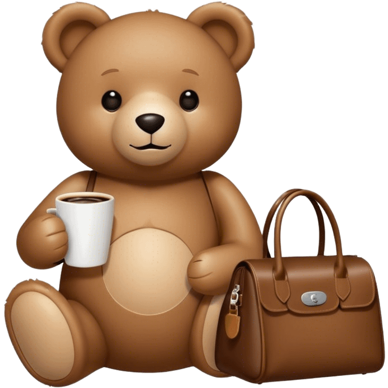 Teddy bear with longchamp bag and coffee emoji