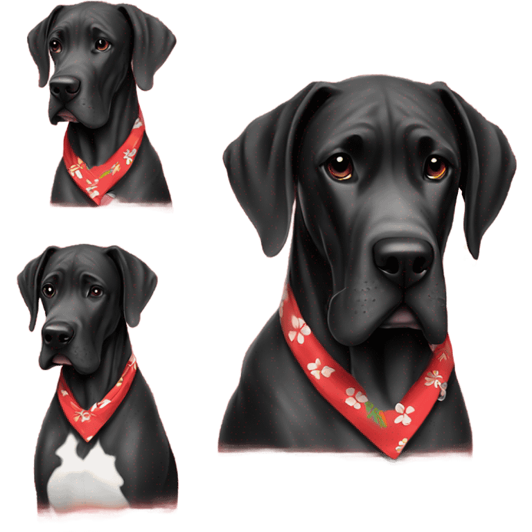 Black Great Dane with Hawaiian flower bandana red  emoji