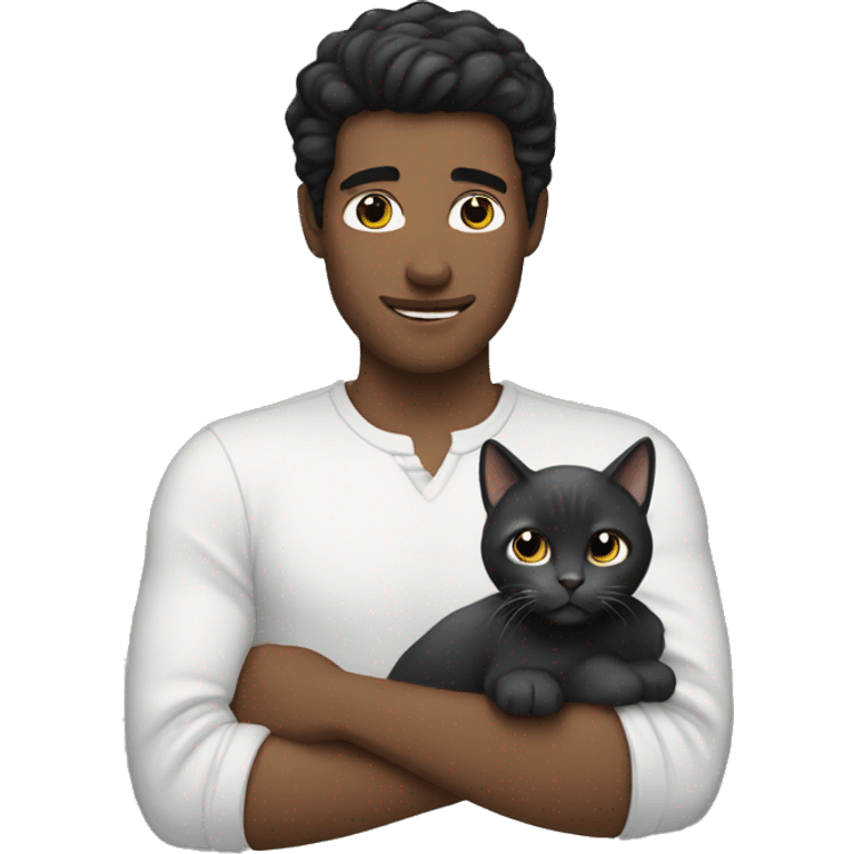 White man with a black hair holding a gray cat emoji