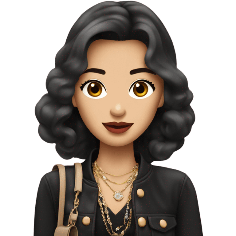 Brunnete Chanel Asian Girl with Birkin bag and Chanel necklace emoji