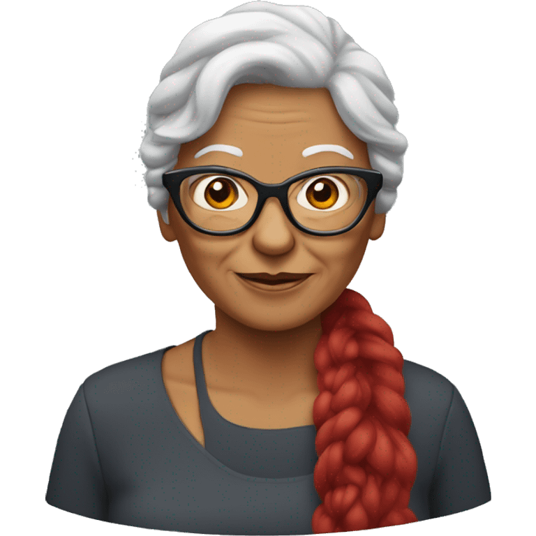 Grandma emoji, wearing cat-eye shaped rim glasses and long red hair emoji