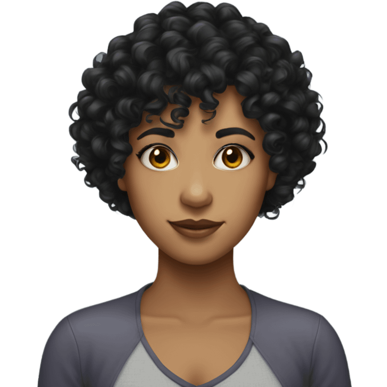 Mixed girl with black curly hair and bangs (also curly) emoji