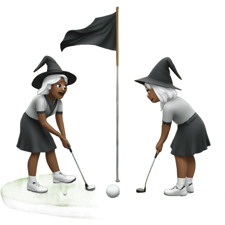 2 witches putting on a golf course  emoji