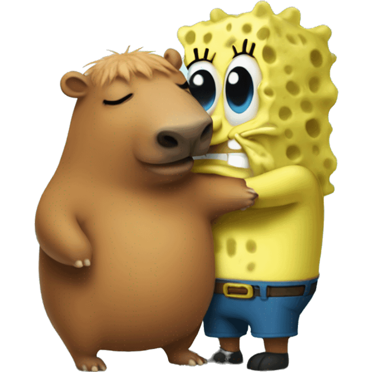 SpongeBob hugging a capybara  emoji