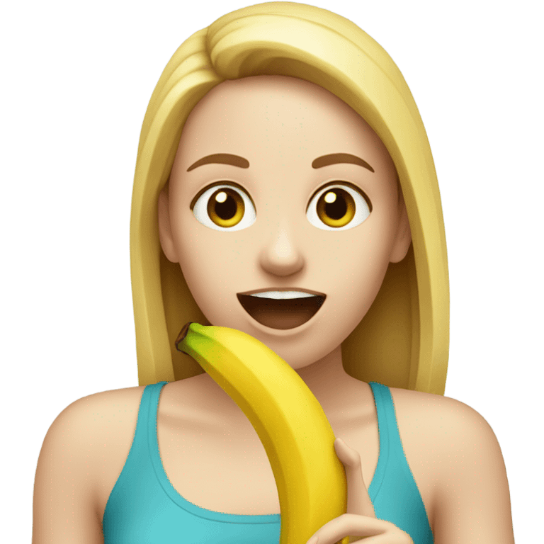 White girl esting banana emoji