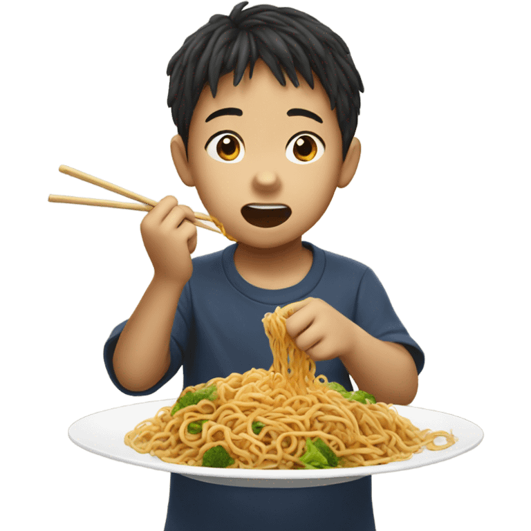 asian kid eating chow mein emoji