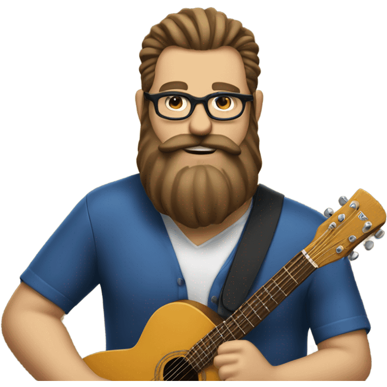 Big guy beard and glasses top knot playing guitar emoji