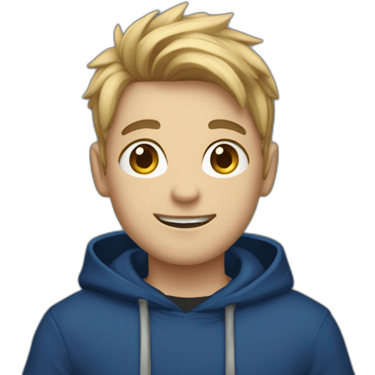 gamer boy in dark blue hoodie waving hello emoji