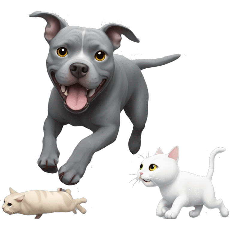 Grey pitbull chasing cat emoji