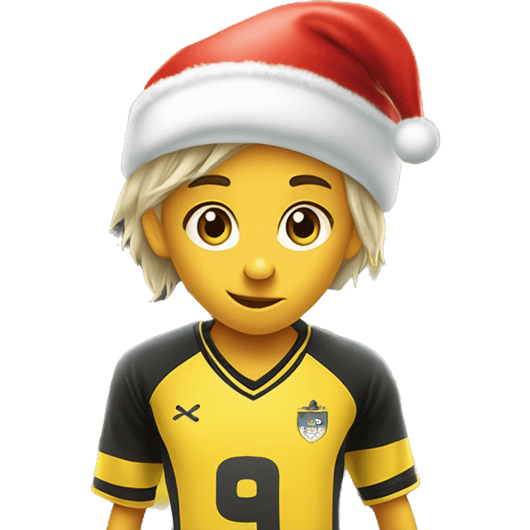 9 year old kids soccer team called the silent knights, put a soccer ball with a Santa hat on the front of the jersey. All of the kids are yellow emoji