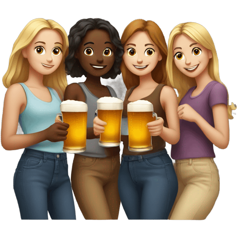 Five girls drinking pints of beer emoji