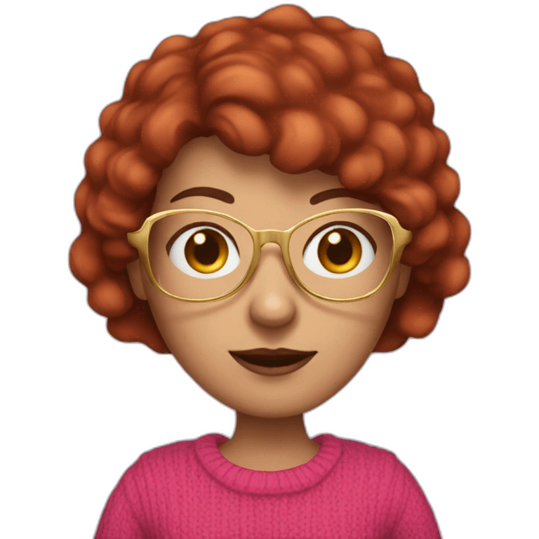 45-year-old Dutch white woman with dark red colored short hair, pink sweater and gold glasses emoji