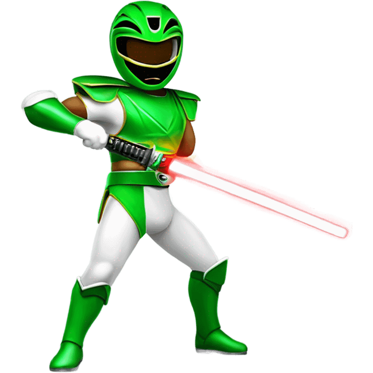 Green mighty morphin power ranger holding a red lightsaber  emoji