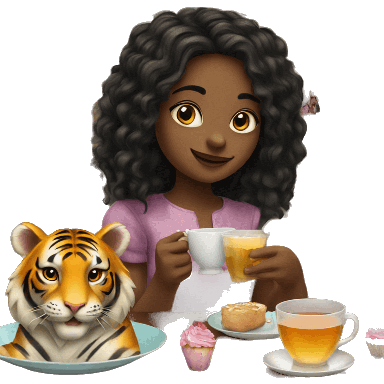 girls enjoying tea party at a bar with a tiger emoji