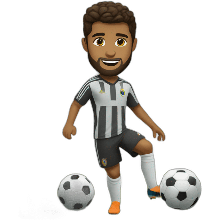 little brown man with a beard playing football with tall Cristiano Ronaldo emoji