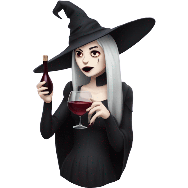 Pale goth witch drinking red wine emoji