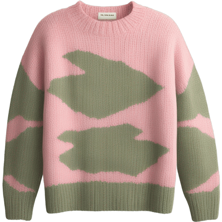 Pink and sage cropped oversize wool sweater, isolated emoji