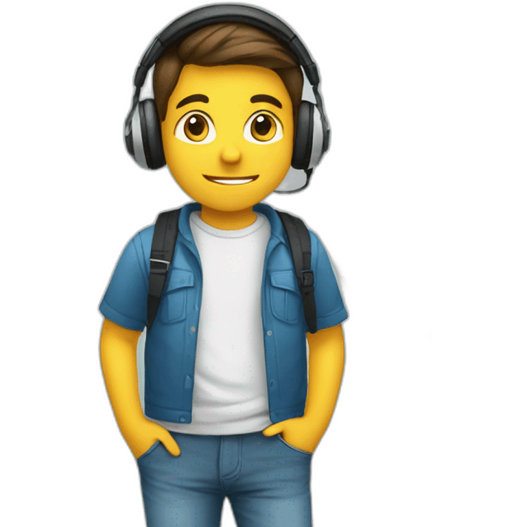 A boy with cool headphone and money background emoji