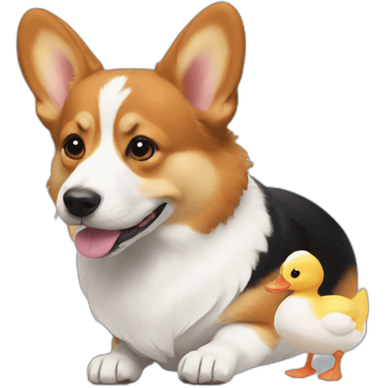 tricolor corgi with white ducks emoji