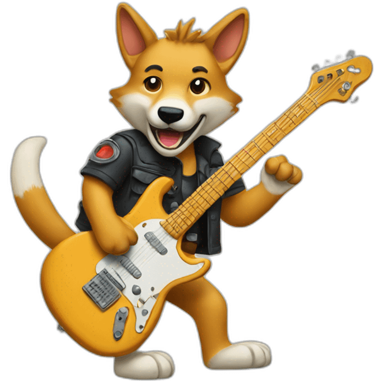 A dingo playing an electric guitar emoji