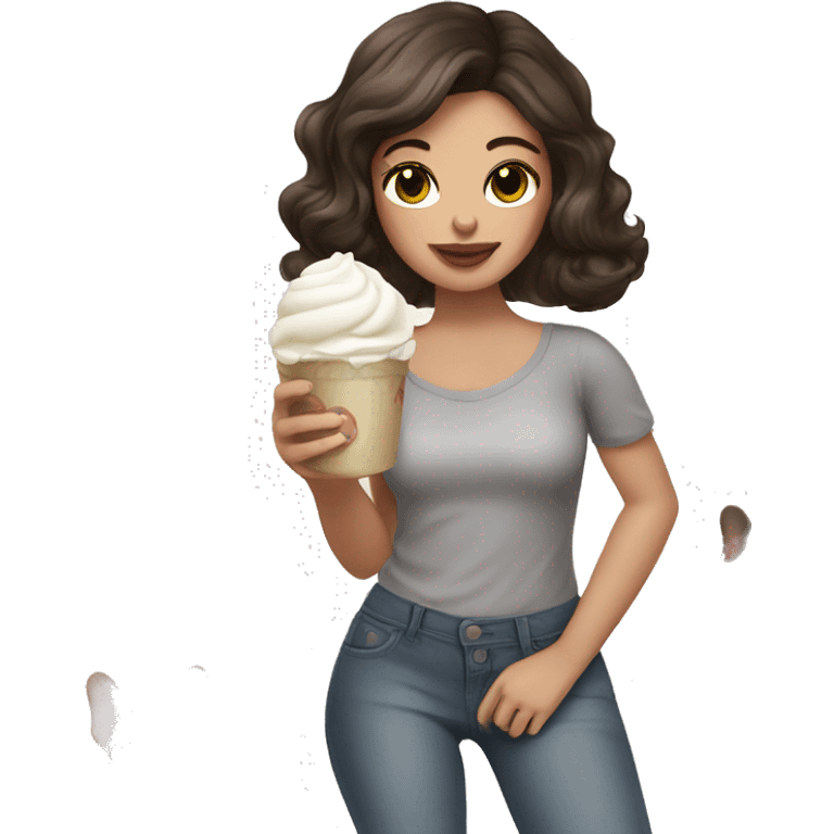 brunette girl holding cream frenchie  emoji