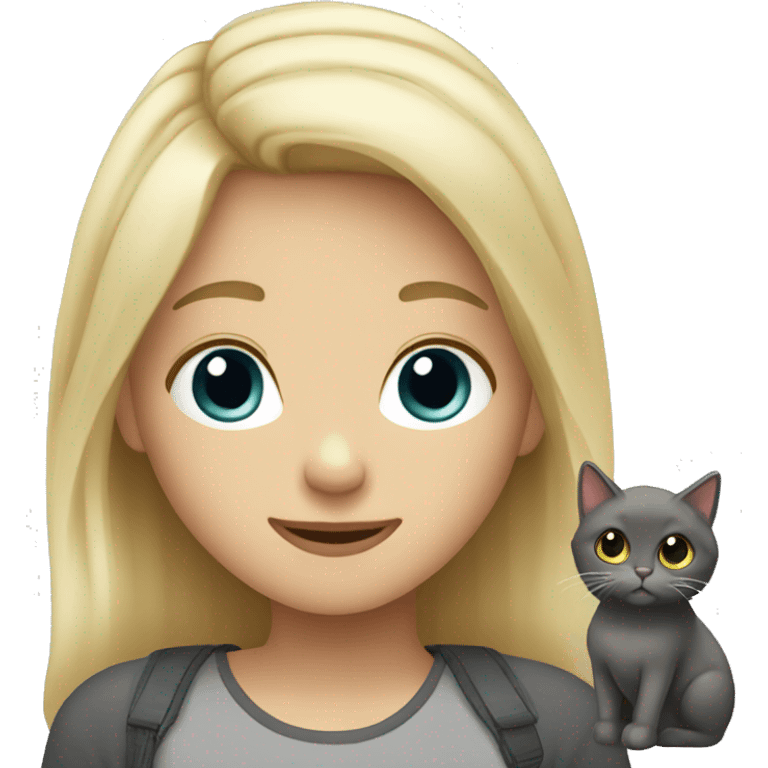 blonde girl, boy with dark hair and gray cat emoji