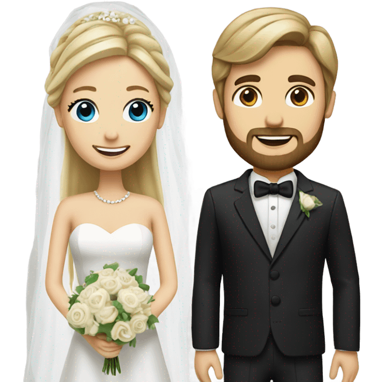 Groom with brown hair and beard and bride with long blonde hair  emoji