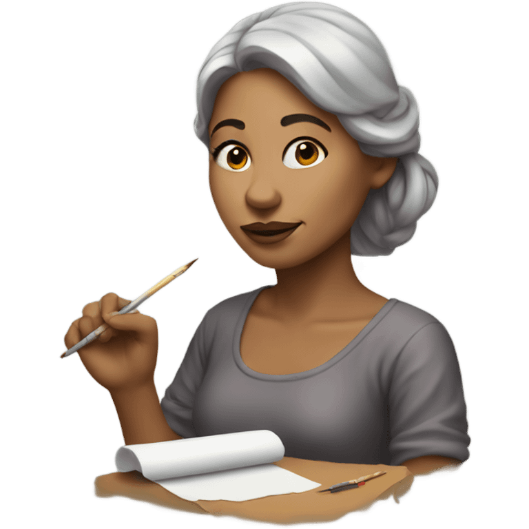 Woman artist drawing painting emoji