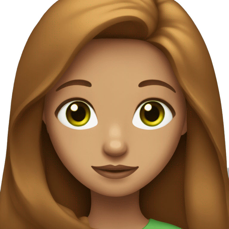 Girl with long brown haur with green eyes emoji