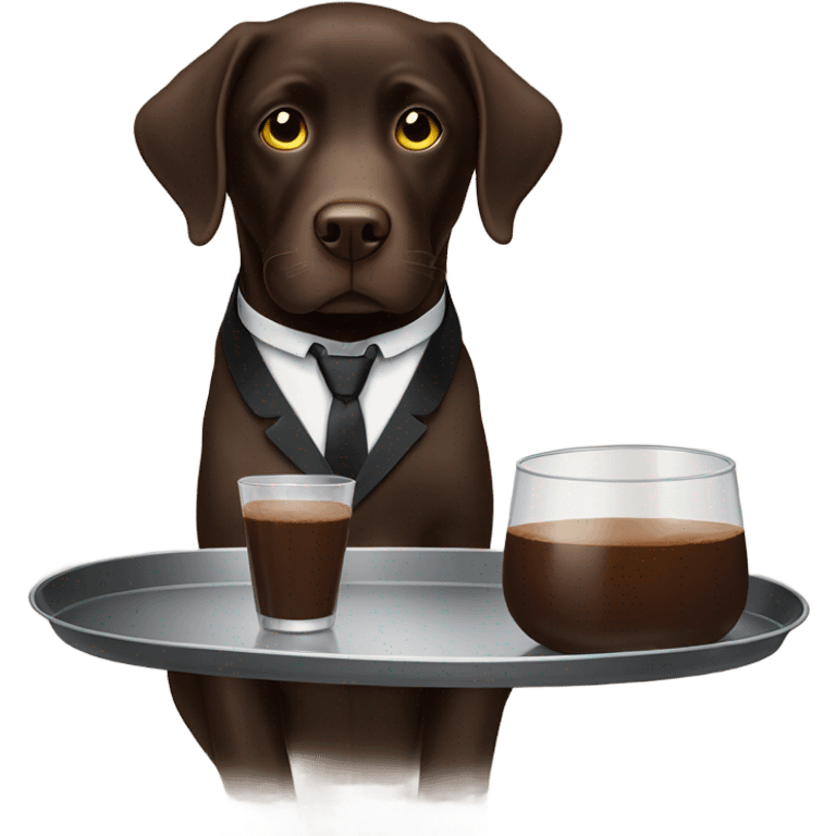 Chocolate lab, tuxedo, serving tray drinks emoji