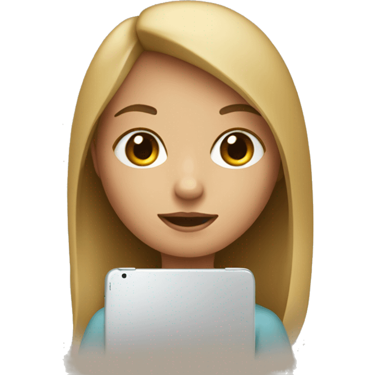 Girl with iPad and apple pem emoji