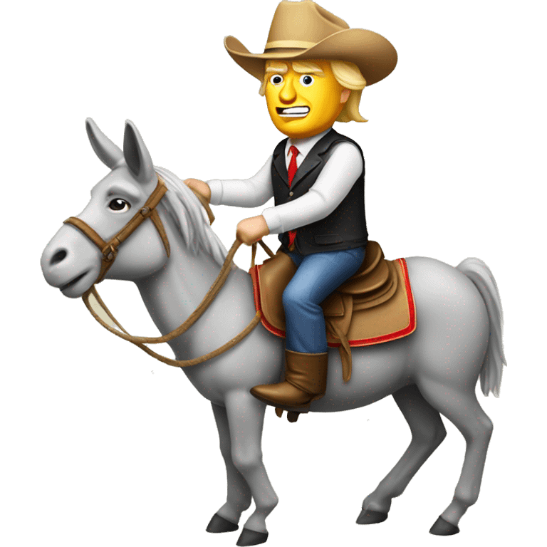 Donald Trump riding a donkey like a rodeo cowboy emoji