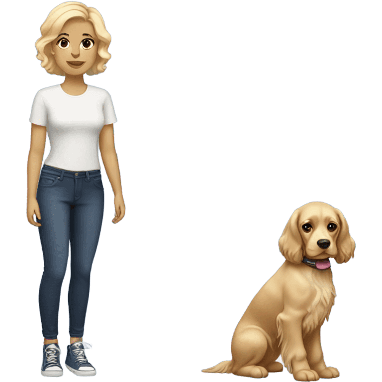 brunette girl short hair with blonde cocker spanielemoji
 emoji