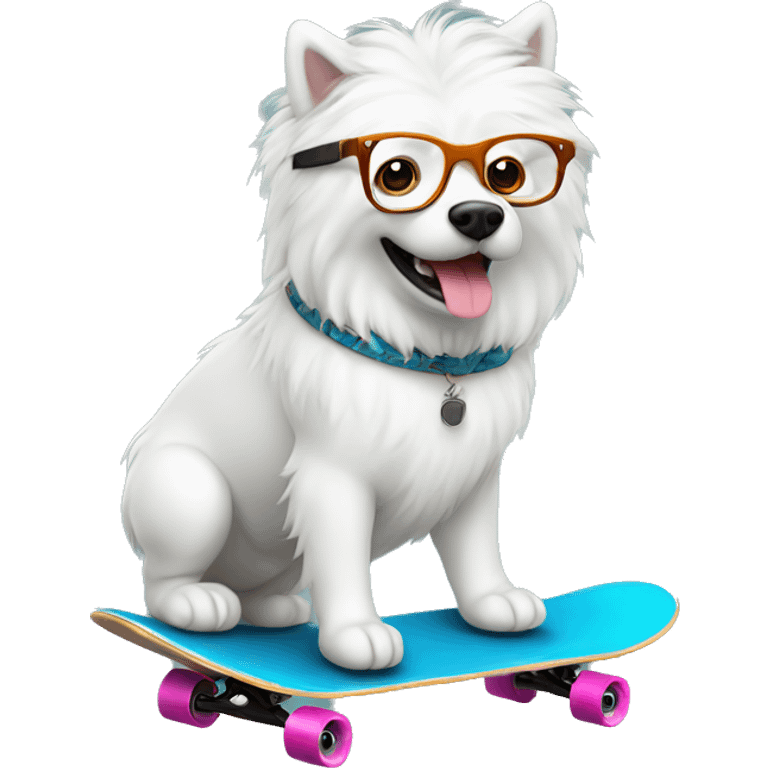 Samojed with glasses on a skateboard emoji