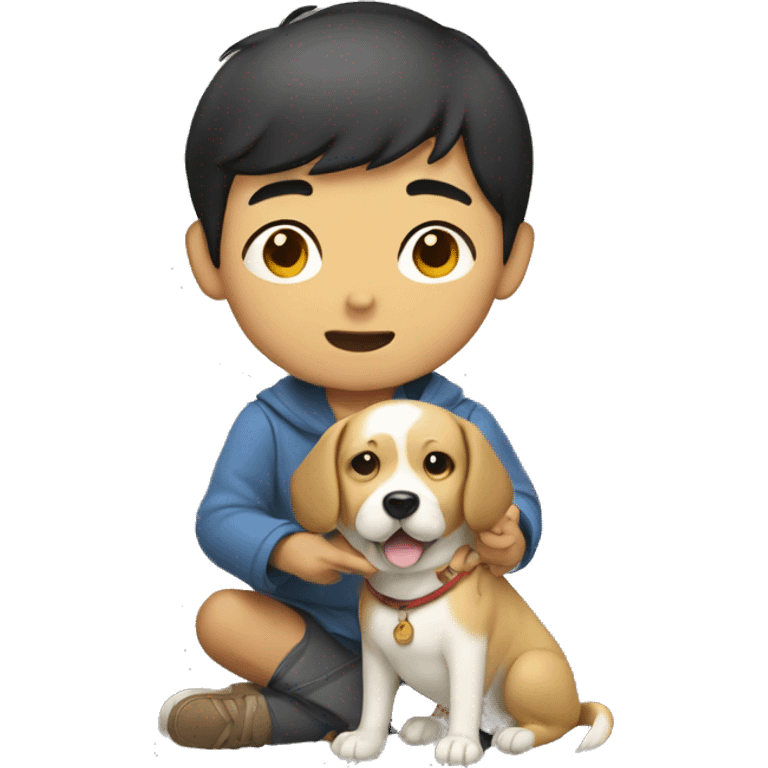 Asian boy with healer dog  emoji