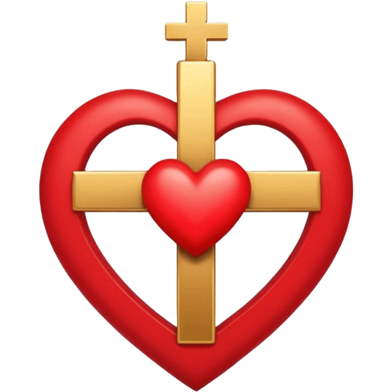 A gold cross on a red heart  emoji