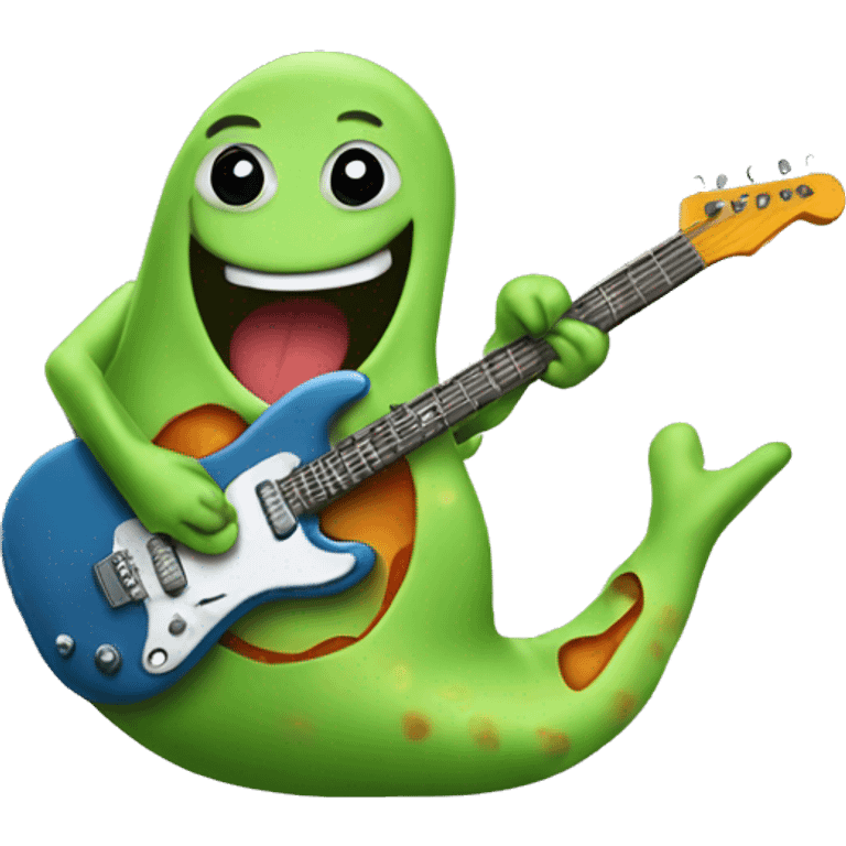 Happy slimy slug playing electric guitar emoji