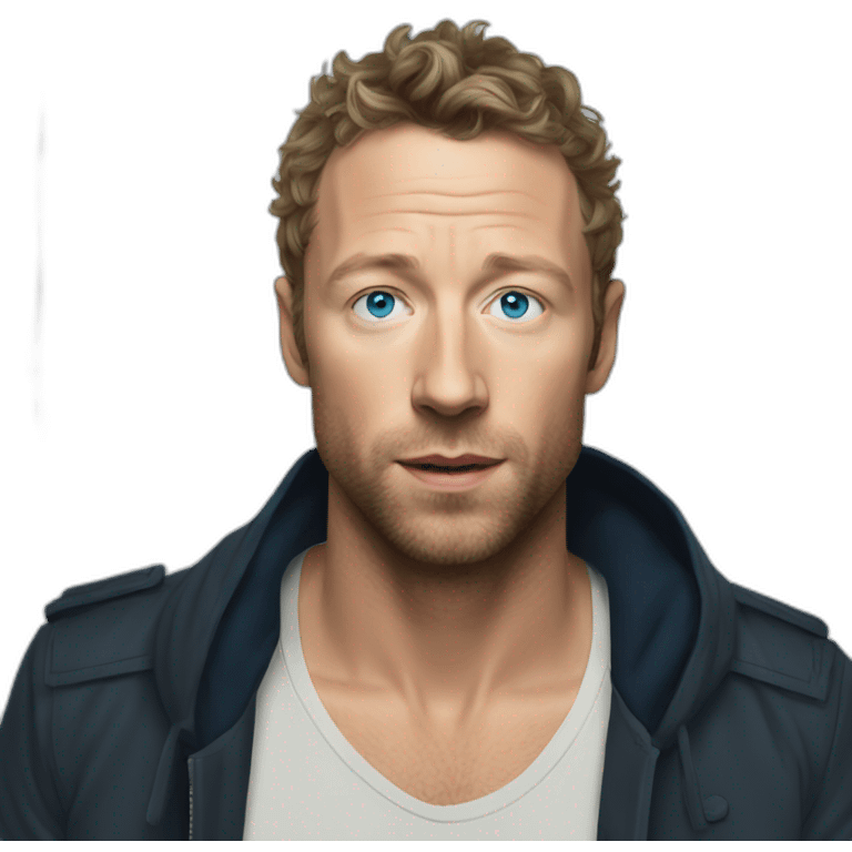 Chris Martin, Black hair, Blue eyes with stubble emoji