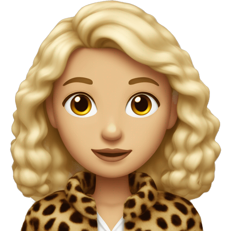 à blonde girl with brown eyes wearing a léopard fur jacket emoji