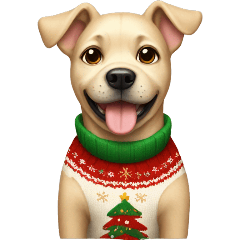 Beige dog wearing a Christmas sweater  emoji