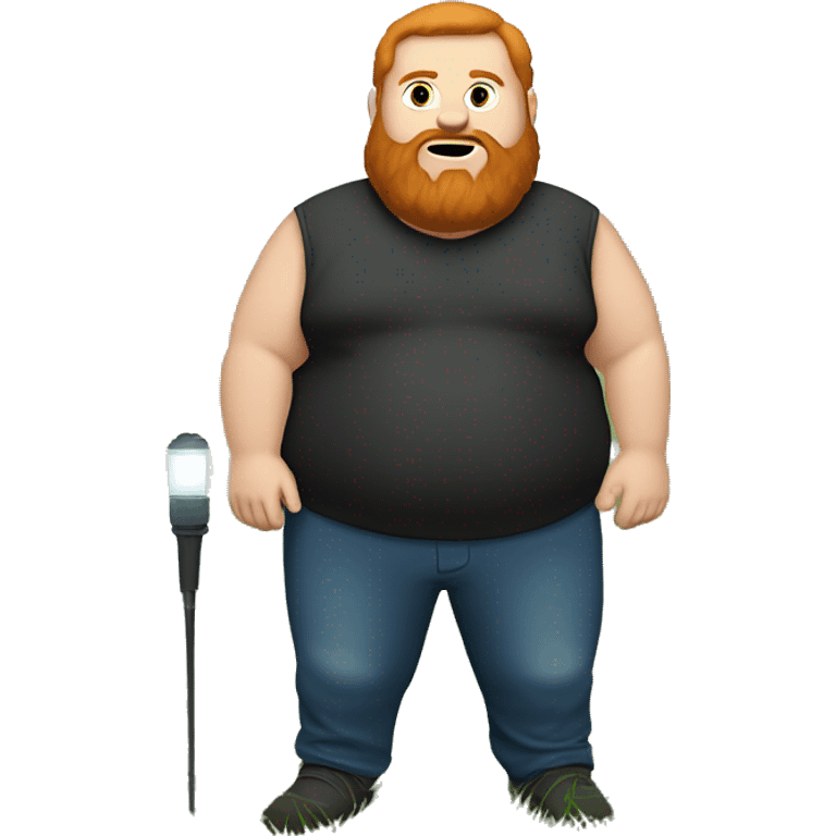 caseoh, man, very fat, 500lbs, red hair, long beard, full body, holding a flashlight, standing in field of grass emoji