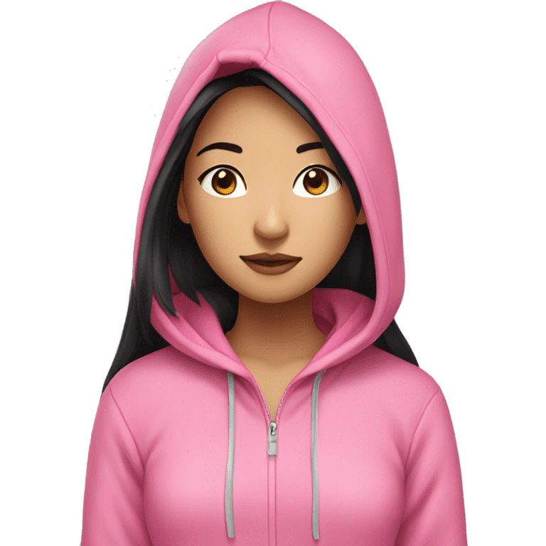 Asian girl with black long hair wear pink hoodie  emoji