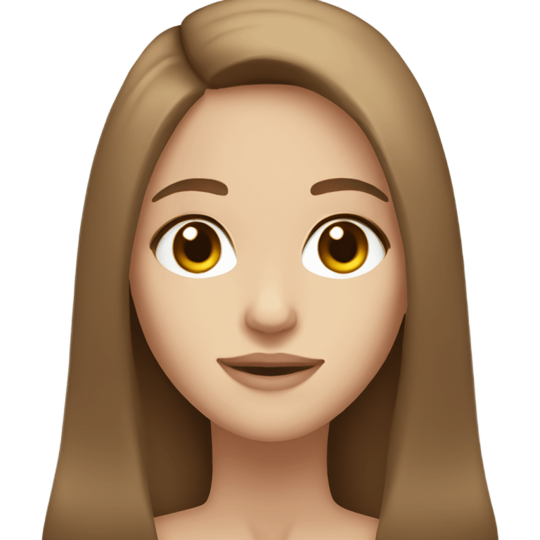 Brown long Straight hair and almond brown eye .  White skin color emoji