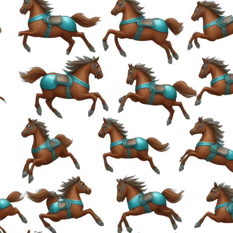 Chestnut brindle horse running galloping wearing blue and cyan armour  emoji