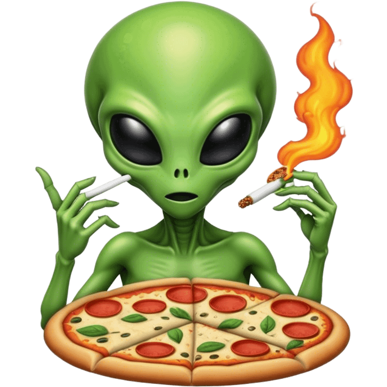 Alien with weed and pizza emoji