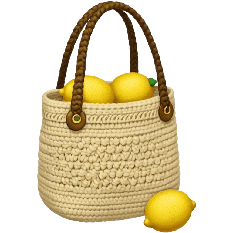 beige crocheted bag holding lemons emoji